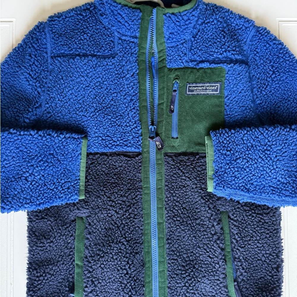 Boys M (12-14) Vineyard Vines Blue and Green Fleece Jacket